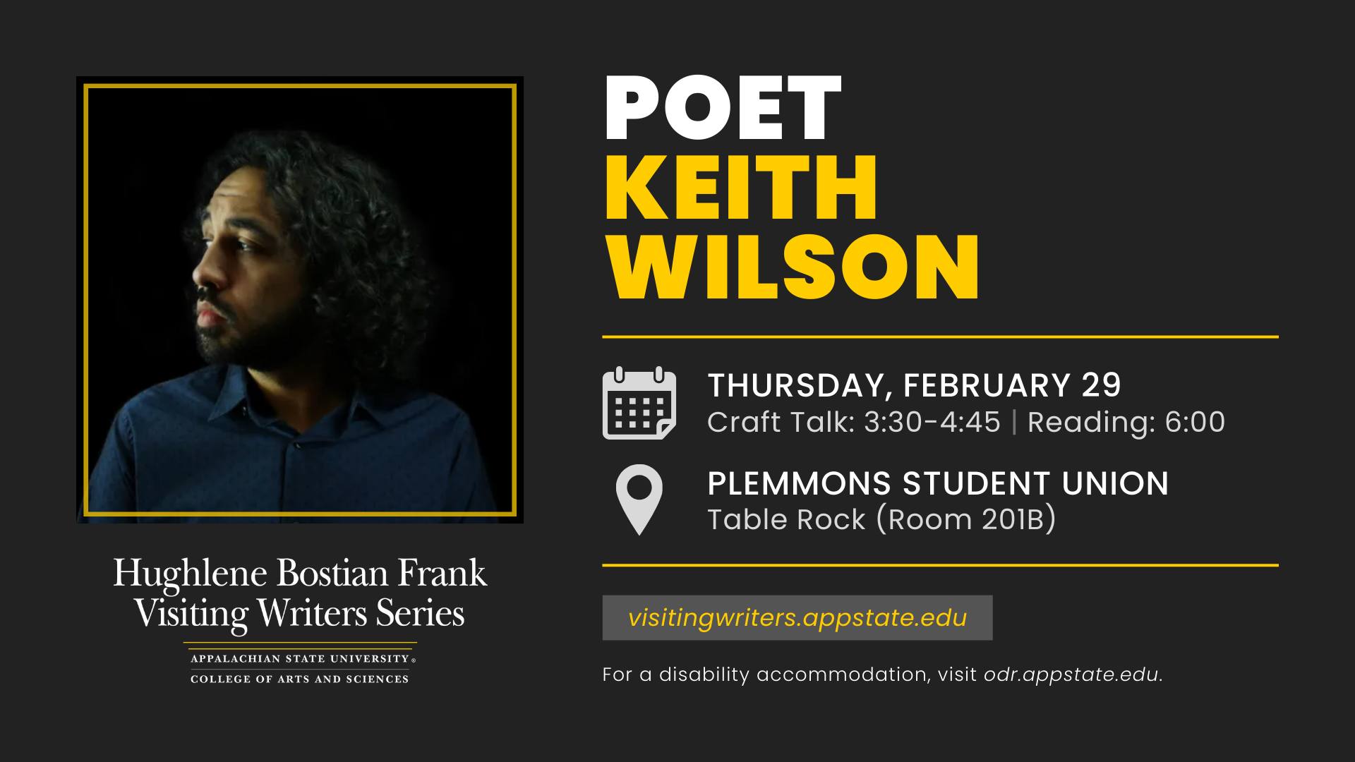 Visiting Writers Series with Keith S. Wilson promo.