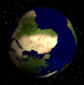 GIF of planet earth with the south pole at the top