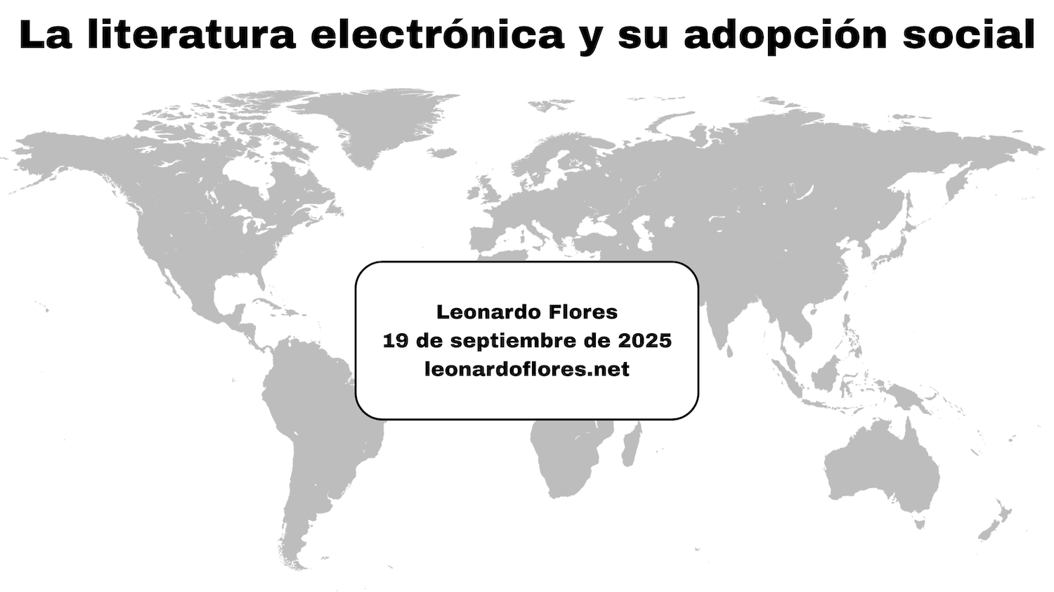 Image of first slide of the presentation, which has a world map and the text: 