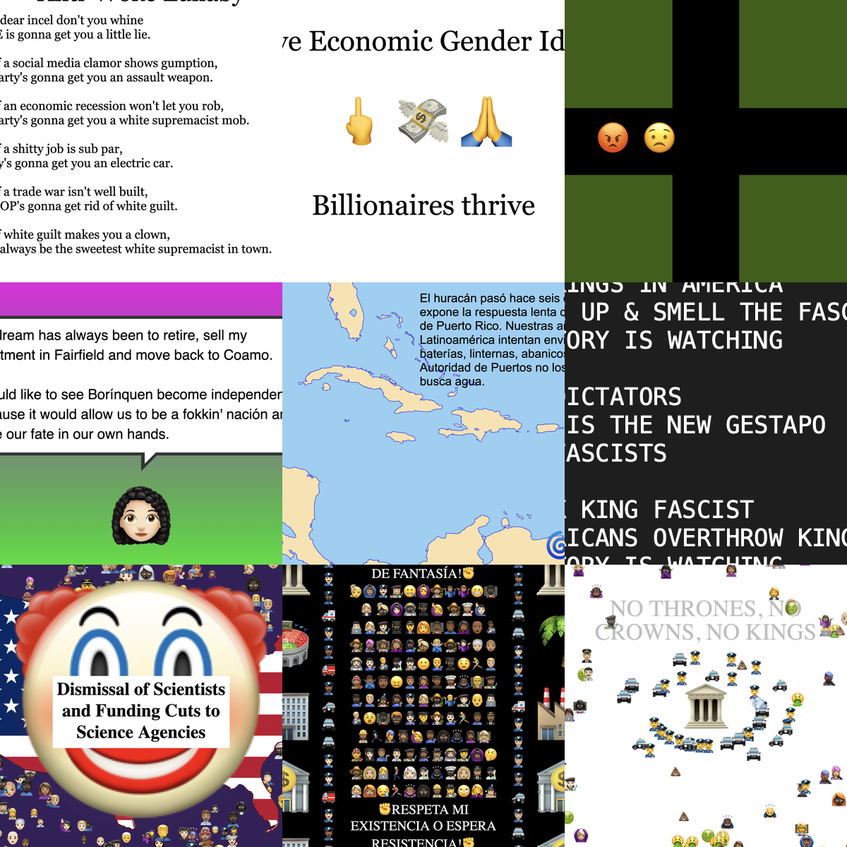 Collage of nine creative digital works published in 2025